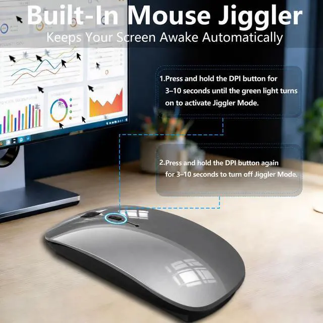Alt view image 3 of 7 - Wireless Mouse for MacBook & iPad, Anti-Sleep Activity Mode,Gray