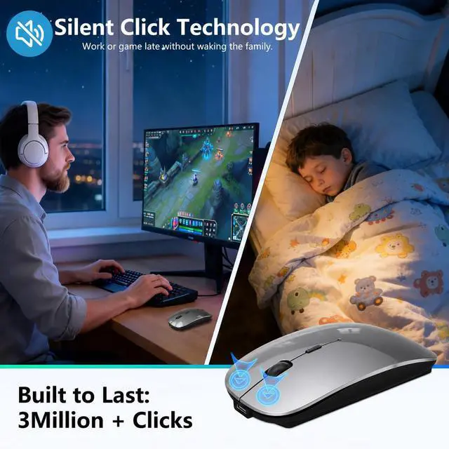 Alt view image 6 of 7 - Wireless Mouse for MacBook & iPad, Anti-Sleep Activity Mode,Gray
