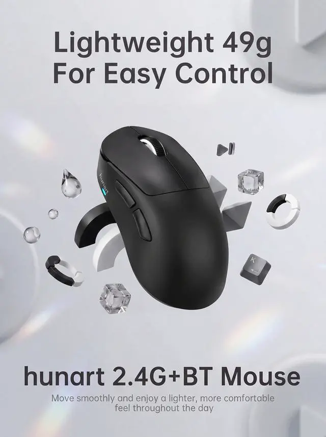 Alt view image 2 of 7 - H6 49g Wireless Mouse, Bluetooth & 2.4GHz, USB-C Charging, Black