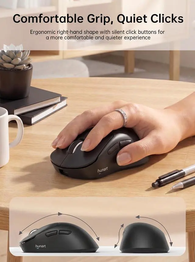 Alt view image 4 of 7 - H6 49g Wireless Mouse, Bluetooth & 2.4GHz, USB-C Charging, Black