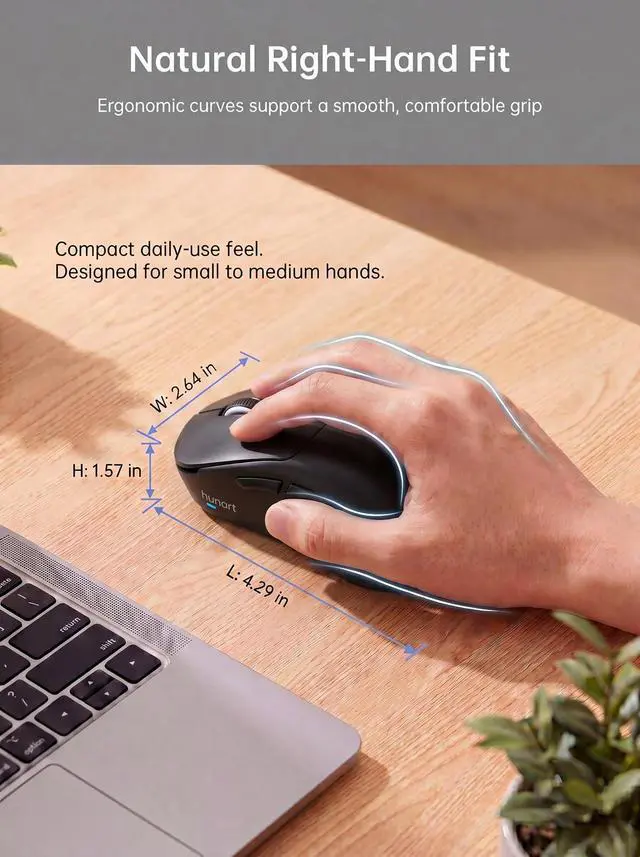 Alt view image 5 of 7 - H6 49g Wireless Mouse, Bluetooth & 2.4GHz, USB-C Charging, Black
