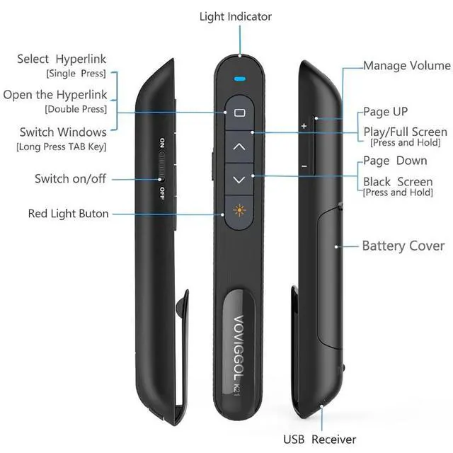 Alt view image 4 of 6 - USB/Type-C 2 in 1 Presentation Clicker for Powerpoint, Hyperlink Volume Wireless Presenter Remote Control Slide Advancer PPT Clicker for Mac iPad Computer Laptop