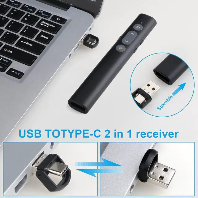 Alt view image 2 of 7 - Presentation Clicker Presentation Remotes, Type C/USB A 2 in 1 Pointer, Remote PowerPoint Clicker,USB/Type-C for Computer Slide Advancer, Volume Control/Hyperlink/Switch Windows(Battery Included)