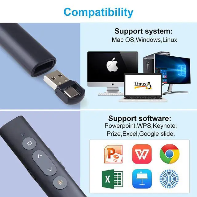 Alt view image 6 of 7 - Presentation Clicker Presentation Remotes, Type C/USB A 2 in 1 Pointer, Remote PowerPoint Clicker,USB/Type-C for Computer Slide Advancer, Volume Control/Hyperlink/Switch Windows(Battery Included)