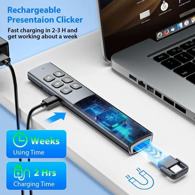 Alt view image 4 of 7 - Presentation Clicker with Air Mouse, RF 2.4GHz PowerPoint Clicker for PPT