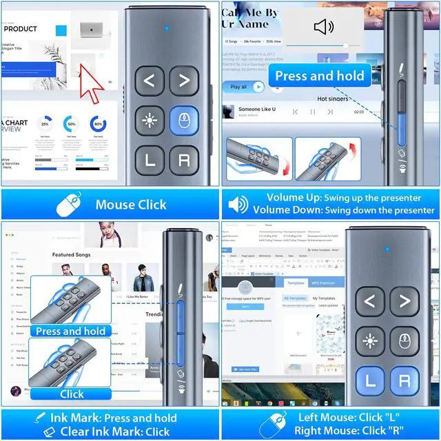 Alt view image 7 of 7 - Presentation Clicker with Air Mouse, RF 2.4GHz PowerPoint Clicker for PPT