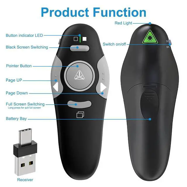 Alt view image 3 of 6 - USB/Type-C 2 in 1 Presentation Clicker for PowerPoint Presentation Remote, 2.4GHz Wireless Presenter Remote USB Google Slide Advancer PPT PowerPoint Clicker for Mac, Computer, Laptop