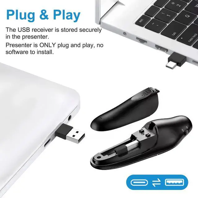 Alt view image 4 of 6 - USB/Type-C 2 in 1 Presentation Clicker for PowerPoint Presentation Remote, 2.4GHz Wireless Presenter Remote USB Google Slide Advancer PPT PowerPoint Clicker for Mac, Computer, Laptop