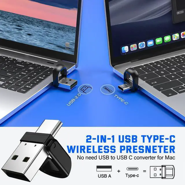 Alt view image 2 of 6 - 2-in-1 USB Type C Presentation Clicker Wireless Presenter Remote Clicker for PowerPoint Presentations with Clicker, Rechargeable USB C PowerPoint Clicker Slide Advancer for Computer/Mac/Laptop