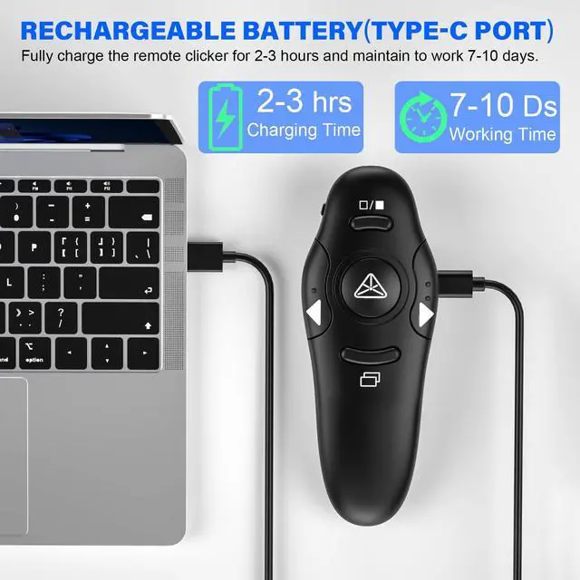 Alt view image 3 of 6 - 2-in-1 USB Type C Presentation Clicker Wireless Presenter Remote Clicker for PowerPoint Presentations with Clicker, Rechargeable USB C PowerPoint Clicker Slide Advancer for Computer/Mac/Laptop