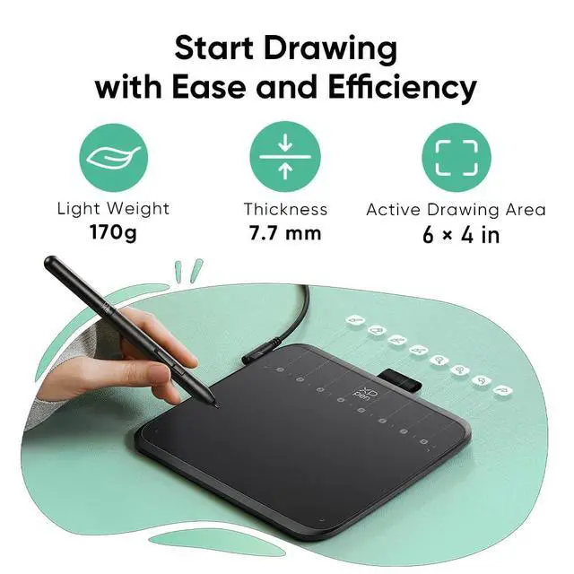 Alt view image 4 of 7 - Deco 640 Drawing Tablet with 16384 Pressure Levels Sensitivity Battery-Free Stylus 6*4 Inch OSU Drawing Pad Graphic Tablet for Digital Drawing Teaching Designing Editing Work for PC Mac Android