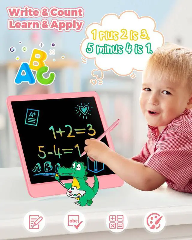 Alt view image 3 of 7 - 12 Inch LCD Writing Tablet with Anti-Lost Stylus, Erasable Doodle Board Colorful Toddler Drawing Pad, Car Travel School Games Toys for 3 4 5 6 7 8 Kids, Birthday Gift for Girls Boys Adults Pink