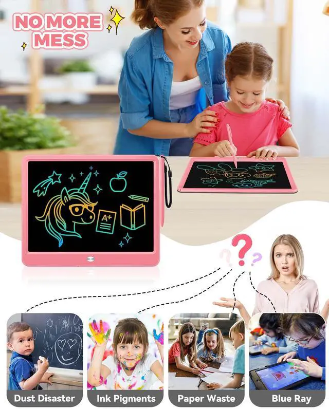 Alt view image 5 of 7 - 12 Inch LCD Writing Tablet with Anti-Lost Stylus, Erasable Doodle Board Colorful Toddler Drawing Pad, Car Travel School Games Toys for 3 4 5 6 7 8 Kids, Birthday Gift for Girls Boys Adults Pink