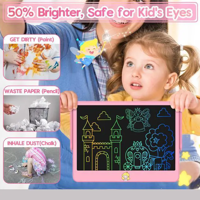Alt view image 2 of 7 - LCD Writing Tablet 12 Inch, Toys for Boys Girls Drawing Pad for 3 4 5 6 7 Year Old Kids Toys, Toddler Erasable Doodle Board Travel Essentials, Christmas Birthday Gift for Kids - Pink