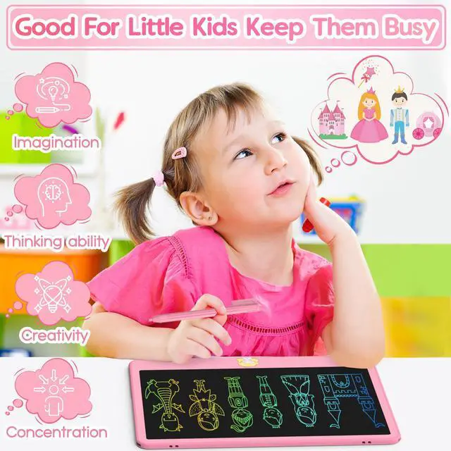 Alt view image 4 of 7 - LCD Writing Tablet 12 Inch, Toys for Boys Girls Drawing Pad for 3 4 5 6 7 Year Old Kids Toys, Toddler Erasable Doodle Board Travel Essentials, Christmas Birthday Gift for Kids - Pink