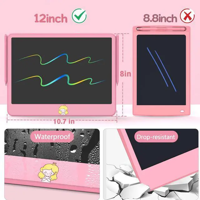 Alt view image 6 of 7 - LCD Writing Tablet 12 Inch, Toys for Boys Girls Drawing Pad for 3 4 5 6 7 Year Old Kids Toys, Toddler Erasable Doodle Board Travel Essentials, Christmas Birthday Gift for Kids - Pink