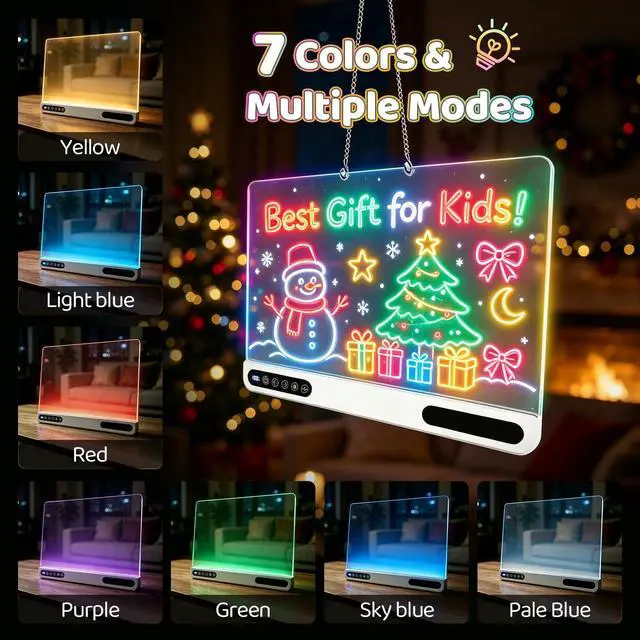 Alt view image 2 of 7 - LED Drawing Board for Kids, Rechargeable Pad with 14 Light Modes