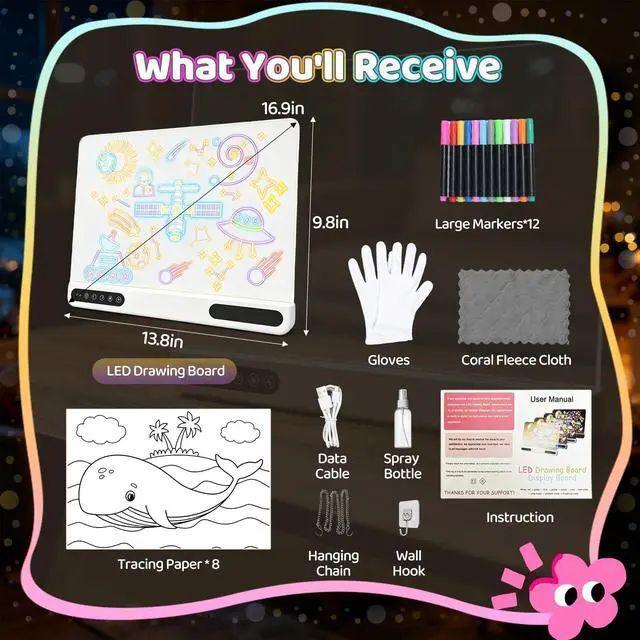 Alt view image 3 of 7 - LED Drawing Board for Kids, Rechargeable Pad with 14 Light Modes