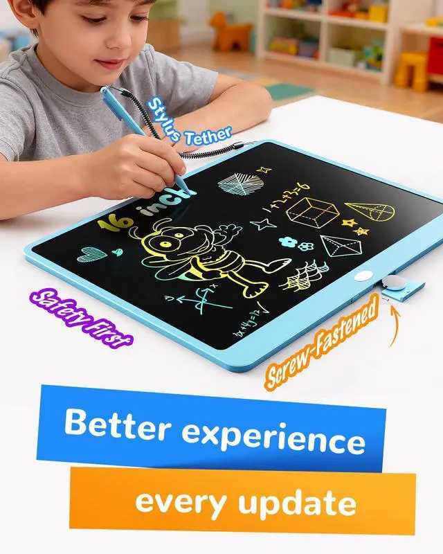 Alt view image 3 of 7 - LCD Writing Tablet, 16 Inch Colorful Doodle Board Drawing Tablet, Erasable Reusable Electronic Drawing Pads, Educational and Learning Toy for 3-6 Years Old Boy and Girls