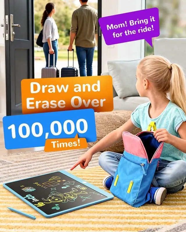 Alt view image 5 of 7 - LCD Writing Tablet, 16 Inch Colorful Doodle Board Drawing Tablet, Erasable Reusable Electronic Drawing Pads, Educational and Learning Toy for 3-6 Years Old Boy and Girls