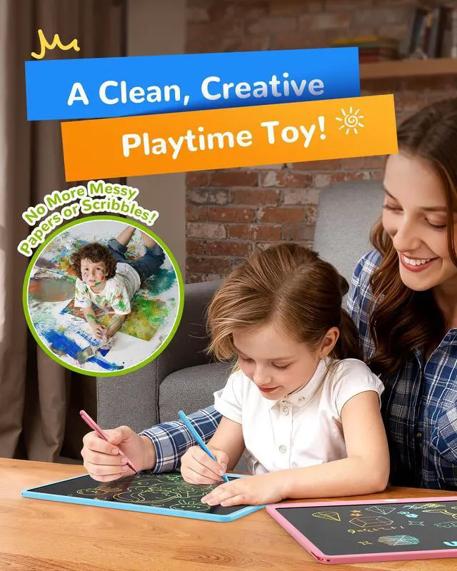Alt view image 6 of 7 - LCD Writing Tablet, 16 Inch Colorful Doodle Board Drawing Tablet, Erasable Reusable Electronic Drawing Pads, Educational and Learning Toy for 3-6 Years Old Boy and Girls