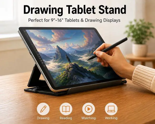 Alt view image 2 of 7 - Tablet Drawing Stand, Digital Drawing Pad Stand, Foldable, Adjustable for 9 to 16 Inches Graphics Drawing Monitors Art Tablets