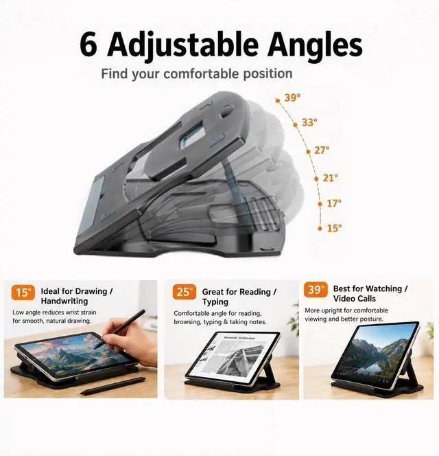 Alt view image 3 of 7 - Tablet Drawing Stand, Digital Drawing Pad Stand, Foldable, Adjustable for 9 to 16 Inches Graphics Drawing Monitors Art Tablets