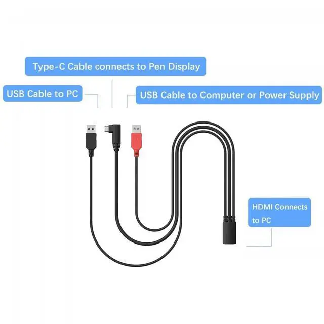Alt view image 3 of 7 - 3 in 1 Cable Suitable for XP-Pen Artist 12, Artist 10/12/13/16 2nd, Artist Pro 14(Gen2)/16(Gen2), Artist Pro 16, Innovator 16, for Drawing Tablet Pen Display