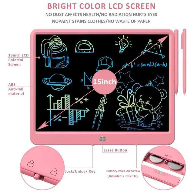 Alt view image 6 of 7 - LCD Writing Tablet, Doodle Board Toys Gifts for 3-8 Year Old Girls Boys, 15 Inch Colorful Electronic Board Drawing Pad for Kids, Christmas Gifts for Toddler Educational Learning Travel, Pink