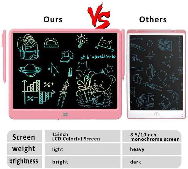 Alt view image 7 of 7 - LCD Writing Tablet, Doodle Board Toys Gifts for 3-8 Year Old Girls Boys, 15 Inch Colorful Electronic Board Drawing Pad for Kids, Christmas Gifts for Toddler Educational Learning Travel, Pink