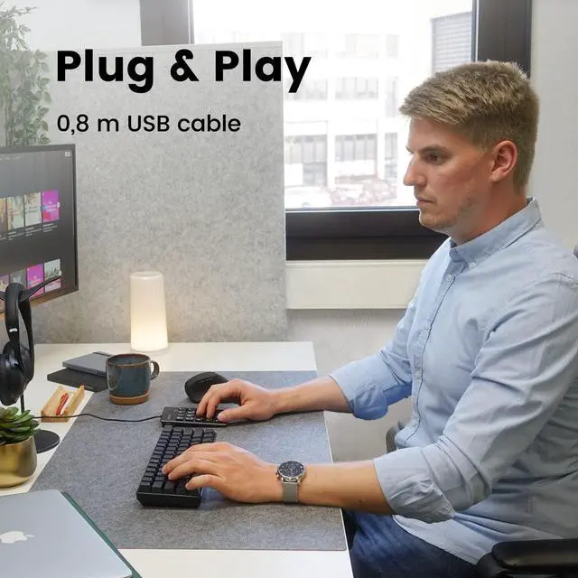 Alt view image 2 of 7 - Peripad-202H Wired Slim Numeric Keypad, X Type Scissor Keys with 2 USB Hubs and Tab Key, Black