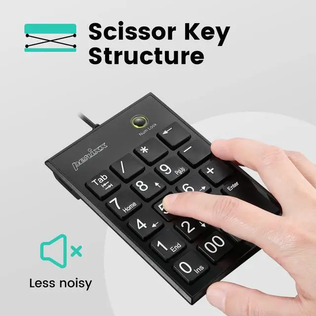 Alt view image 4 of 7 - Peripad-202H Wired Slim Numeric Keypad, X Type Scissor Keys with 2 USB Hubs and Tab Key, Black