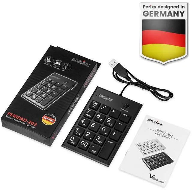 Alt view image 5 of 7 - Peripad-202H Wired Slim Numeric Keypad, X Type Scissor Keys with 2 USB Hubs and Tab Key, Black