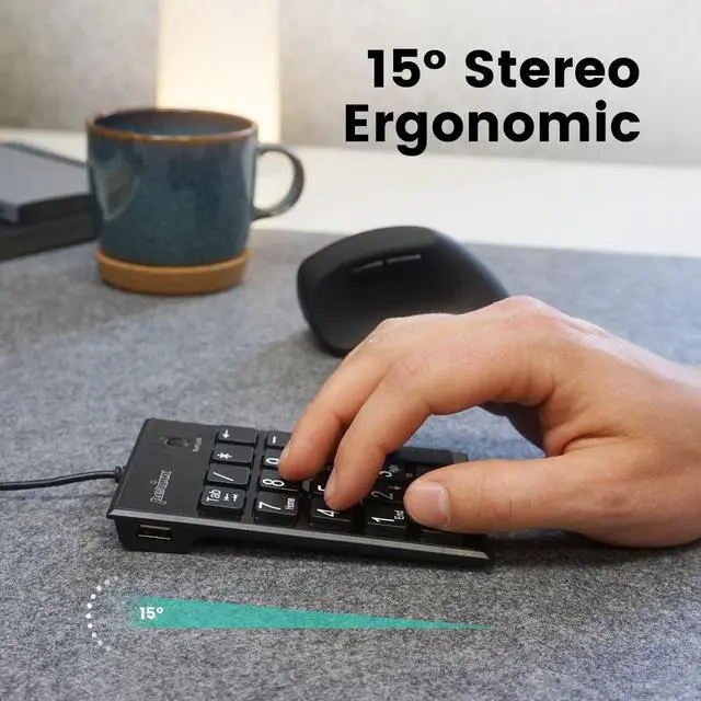 Alt view image 6 of 7 - Peripad-202H Wired Slim Numeric Keypad, X Type Scissor Keys with 2 USB Hubs and Tab Key, Black