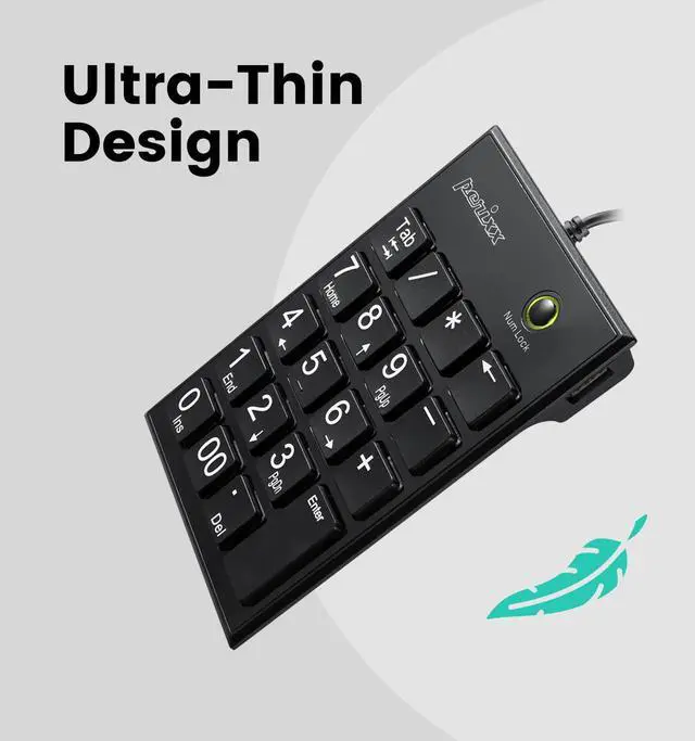Alt view image 7 of 7 - Peripad-202H Wired Slim Numeric Keypad, X Type Scissor Keys with 2 USB Hubs and Tab Key, Black