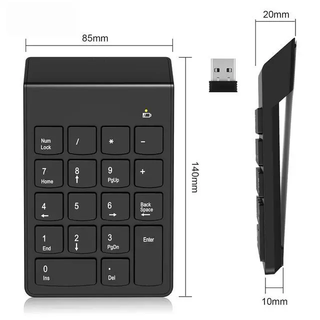 Alt view image 2 of 6 - Wireless Number Pad, Portable Numeric Keypad 2.4G 18 Keys 10 Key USB Keypad for Laptop/Notebook/Surface Pro/PC, Financial Accounting Number Pad Keyboard - Black