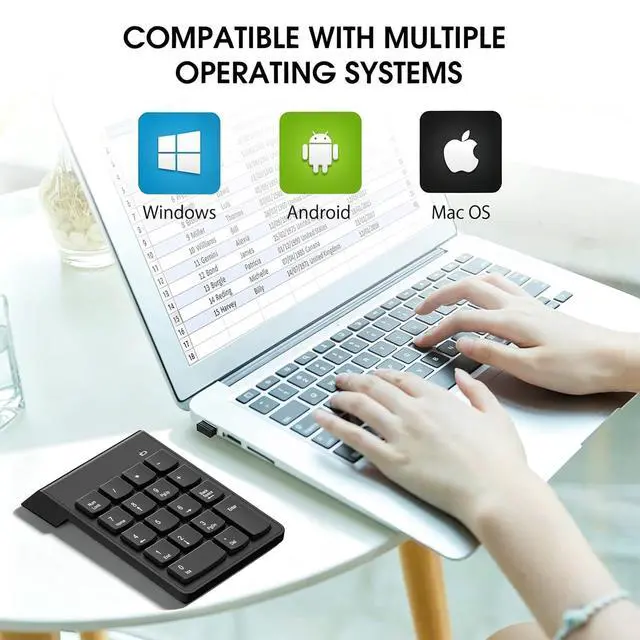 Alt view image 5 of 6 - Wireless Number Pad, Portable Numeric Keypad 2.4G 18 Keys 10 Key USB Keypad for Laptop/Notebook/Surface Pro/PC, Financial Accounting Number Pad Keyboard - Black