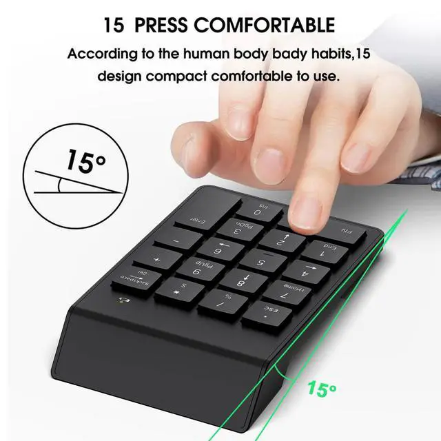 Alt view image 6 of 6 - Wireless Number Pad, Portable Numeric Keypad 2.4G 18 Keys 10 Key USB Keypad for Laptop/Notebook/Surface Pro/PC, Financial Accounting Number Pad Keyboard - Black