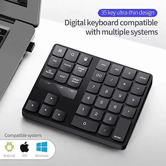 Alt view image 2 of 7 - Numeric Keypad, 35-Keys Portable USB Wireless Numeric Keypad Rechargeable Ultra-Silent External Numeric Pad for MacBook and Windows Laptop