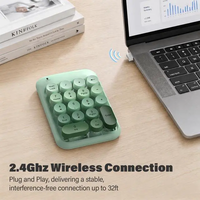 Alt view image 2 of 7 - Wireless Number Pads, Colorful 2.4G Wireless 18 Keys Numeric Keypad Portable 10 Key Numpad for Financial Accounting, Laptop, PC, Computer, Notebook- Green Gradient