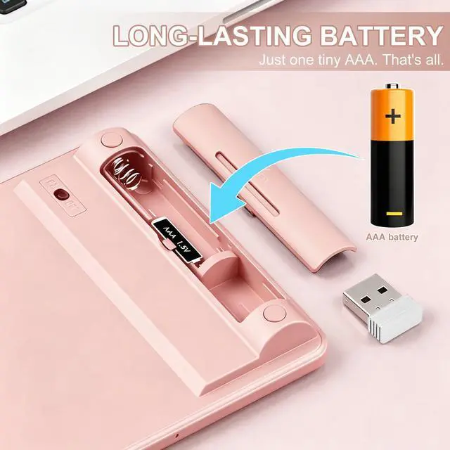 Alt view image 6 of 7 - Wireless Number Pad with USB to USB-C Adapter, Numeric Keypad Numpad 28 Keys Portable 2.4 GHz Accounting Number Keyboard, 10 Key USB Keypad for Laptop, PC, Desktop, Surface Pro, Notebook - Pink