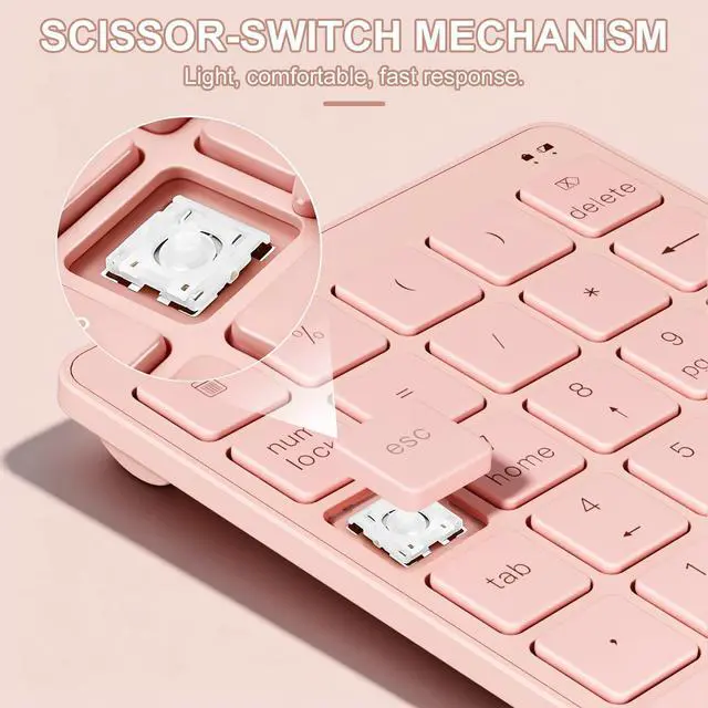 Alt view image 7 of 7 - Wireless Number Pad with USB to USB-C Adapter, Numeric Keypad Numpad 28 Keys Portable 2.4 GHz Accounting Number Keyboard, 10 Key USB Keypad for Laptop, PC, Desktop, Surface Pro, Notebook - Pink