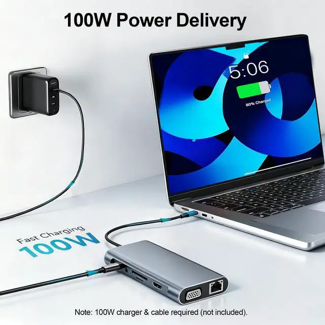 Alt view image 3 of 7 - USB C Hub Multiport Adapter, 11 in 1 USB C Docking Station with 4K HDMI, 1080P VGA, 100W PD, USB 3.0, RJ45 Ethernet, TF/SD Card Reader, 3.5mm Audio, USBC Dongle for MacBook Pro/Air, Windows, Laptops
