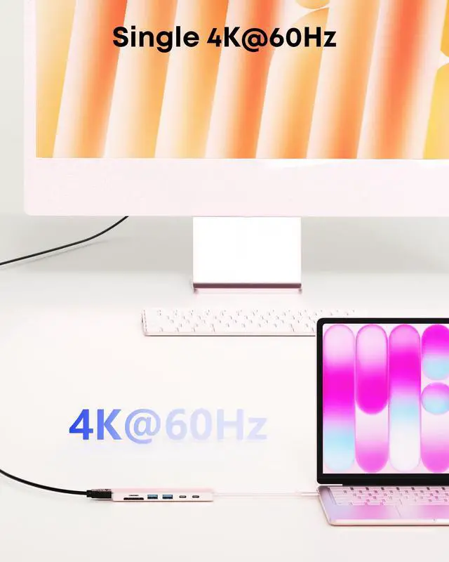 Alt view image 3 of 7 - 7-in-1 USB C Hub with 4K@60Hz HDMI, 2 USB-A, 1 USB-C, 100W PD Charging, SD 3.0 /TF 3.0 Card Reader, Compatible with MacBook Pro/Air/Neo, iPad Pro, iMac, iPhone 15-17 (Blush)