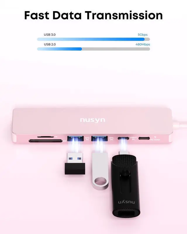Alt view image 5 of 7 - 7-in-1 USB C Hub with 4K@60Hz HDMI, 2 USB-A, 1 USB-C, 100W PD Charging, SD 3.0 /TF 3.0 Card Reader, Compatible with MacBook Pro/Air/Neo, iPad Pro, iMac, iPhone 15-17 (Blush)