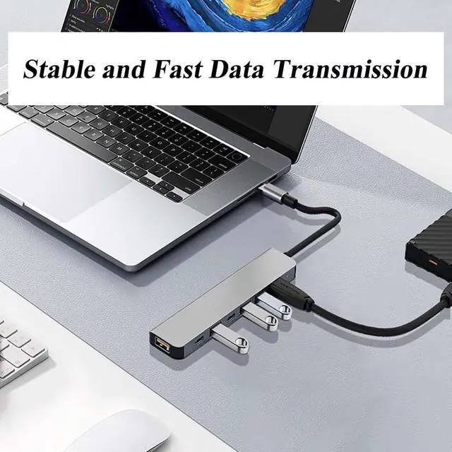Alt view image 3 of 7 - 7 in 1 USB C Docking Station, Multi-Port Type C Adapter with USB 3.0 Port, Fast Charging Port, Compatible with Laptop, Computer, Tablet, Keyboard and More