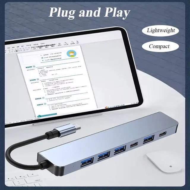 Alt view image 5 of 7 - 7 in 1 USB C Docking Station, Multi-Port Type C Adapter with USB 3.0 Port, Fast Charging Port, Compatible with Laptop, Computer, Tablet, Keyboard and More