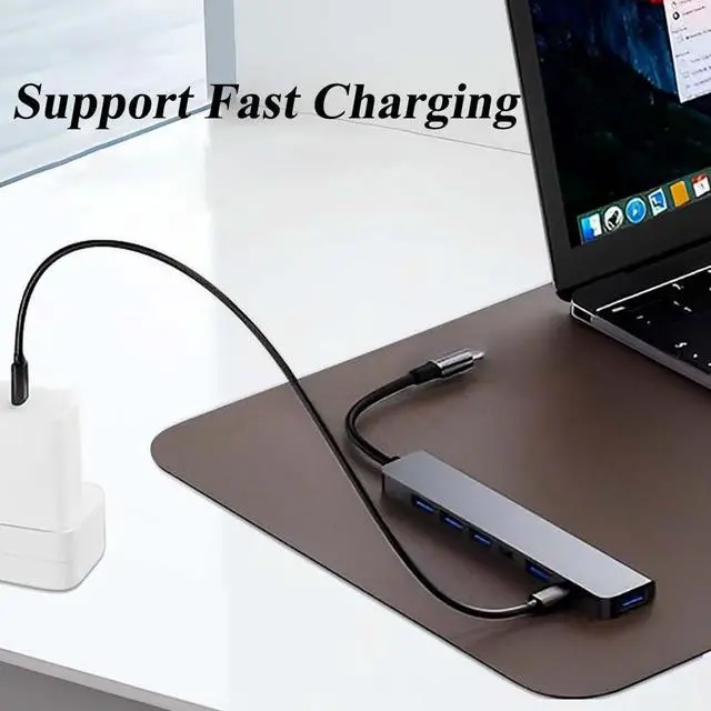 Alt view image 2 of 7 - 7 in 1 USB C Docking Station, Multi-Port Type C Adapter with USB 3.0 Port, Fast Charging Port, Compatible with Laptop, Computer, Tablet, Keyboard and More
