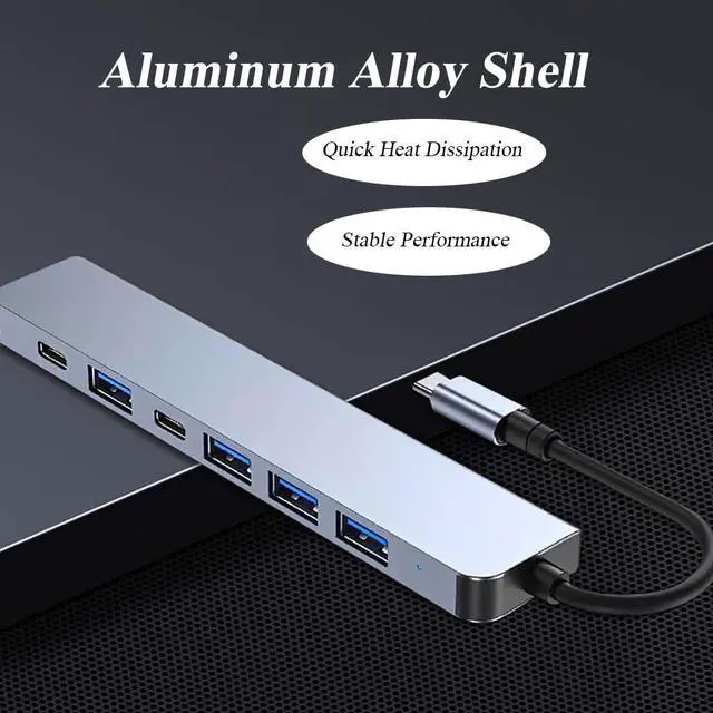 Alt view image 6 of 7 - 7 in 1 USB C Docking Station, Multi-Port Type C Adapter with USB 3.0 Port, Fast Charging Port, Compatible with Laptop, Computer, Tablet, Keyboard and More