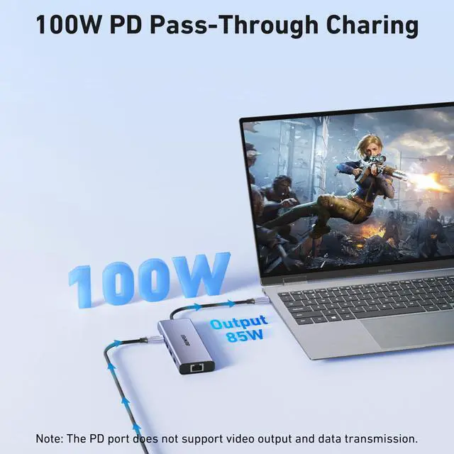 Alt view image 4 of 7 - USB C Hub 10-in-1 Docking Station, 4K@60Hz HDMI, Gigabit Ethernet, 100W PD, 5Gbps USB-C Data, 4X USB-A 3.0, 170MB/s SD/TF Card Reader for MacBook Pro/Air, iPad Pro, iMac, Galaxy S23, XPS 17